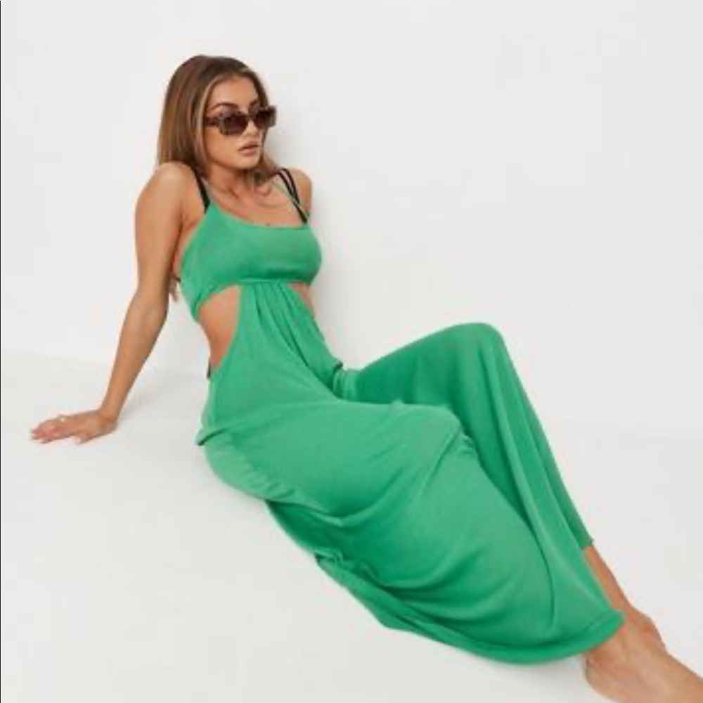 NWT green cheesecloth cut out beach cover up maxi
